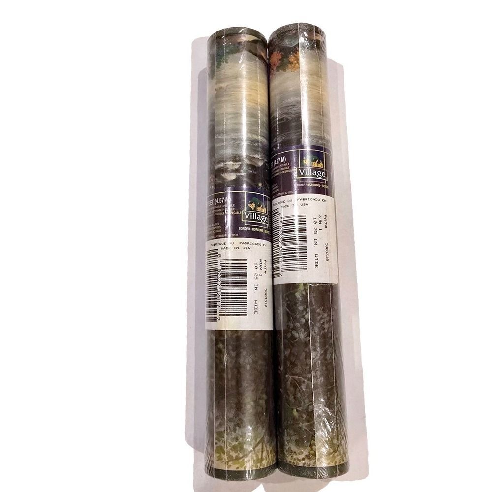 VTG Village Wallpaper Border Woods River Lodge Lot 2 NIP Stone Bridge Nature USA